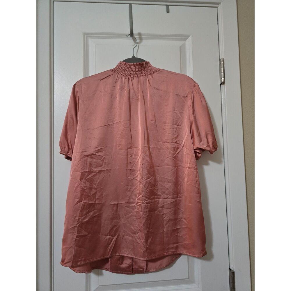 Faith and Joy Dusty Rose Satin Smocked Collar Blouse, Size L